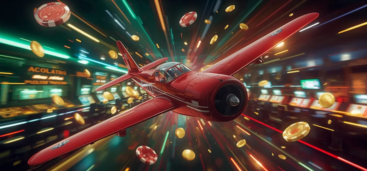 Aviator aircraft flying through glowing coins in motion