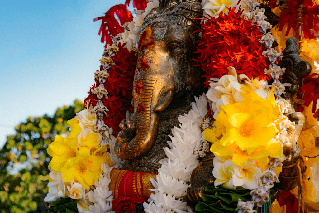 Close-up of Lord Ganesha idol symbolizing wisdom and removal of obstacles during Ganesh Chaturthi