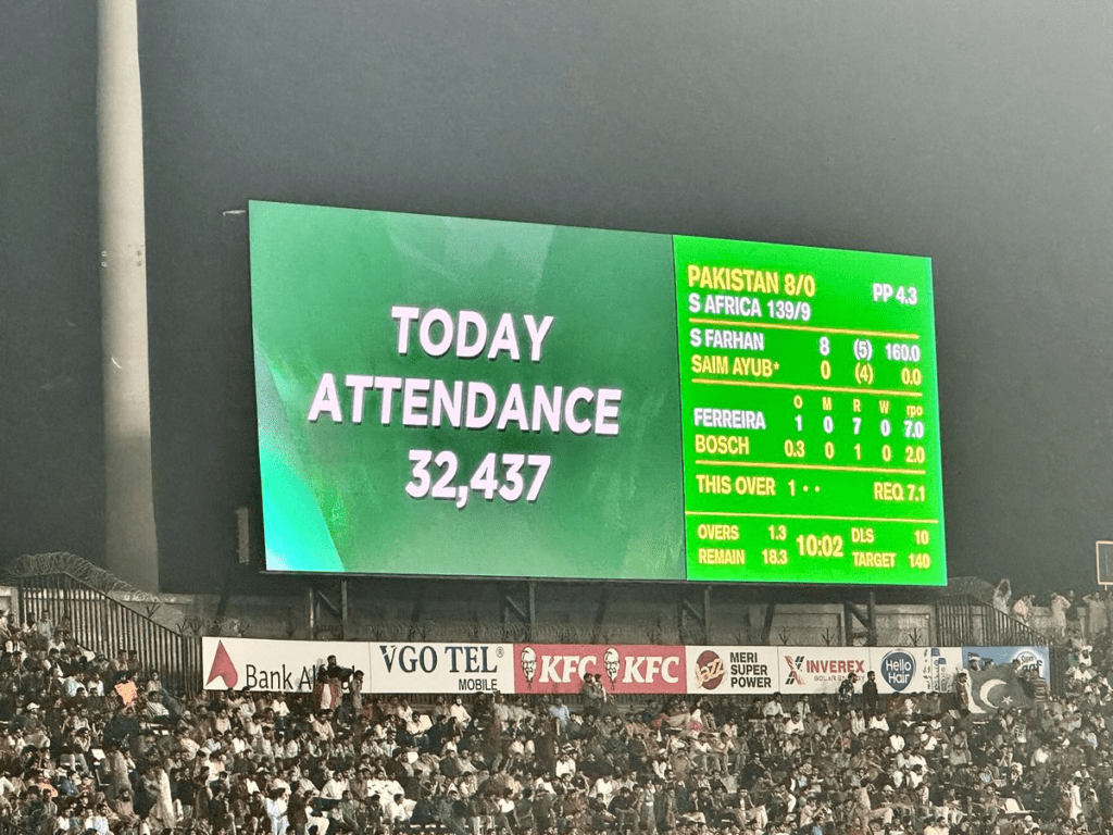 Broadcast control room and packed stadium during India vs Pakistan match illustrating high commercial value