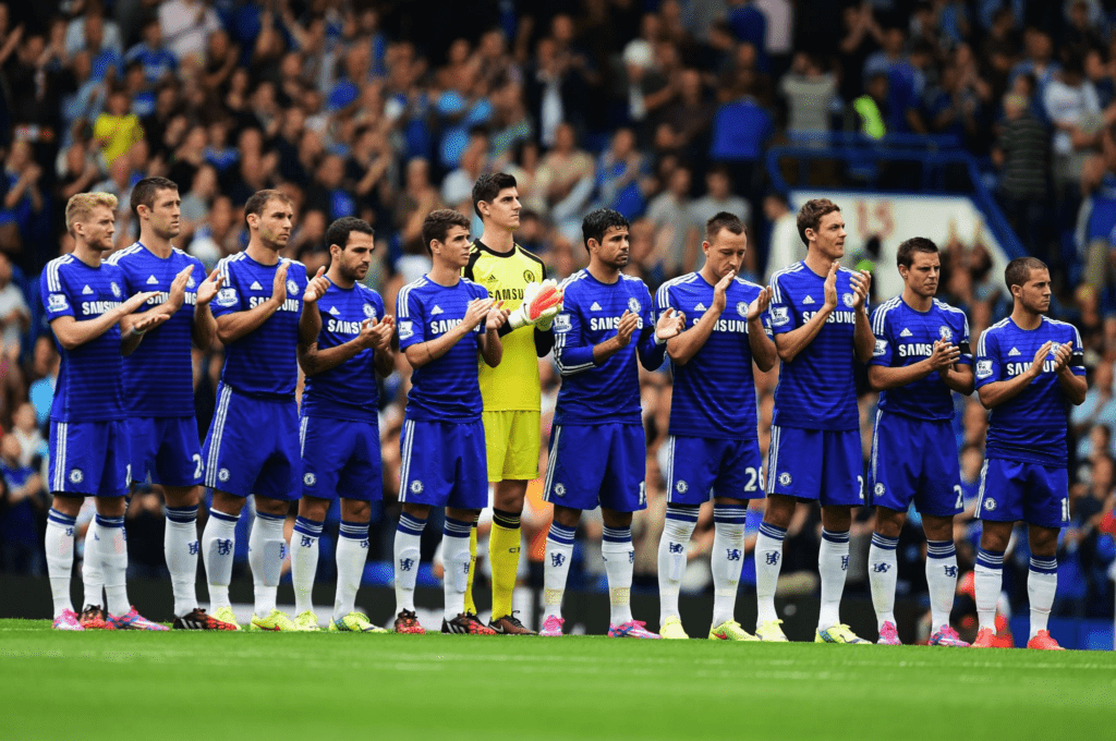 Chelsea players acknowledging supporters after completing a 3–2 comeback win at Stamford Bridge
