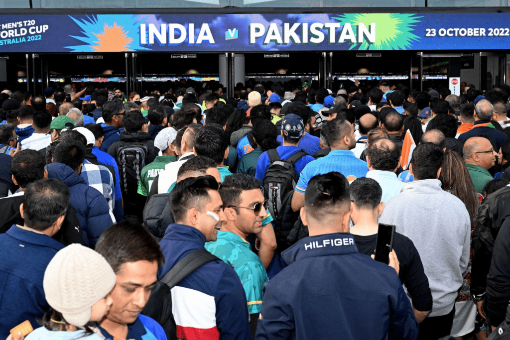 Packed stadium during India vs Pakistan T20 World Cup match highlighting the rivalry’s global appeal
