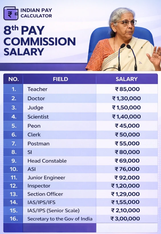 8th Pay Commission fitment factor salary calculation showing revised basic pay for Indian government employees